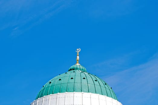 The Green and White Dome of a Mosque in West Yorkshire