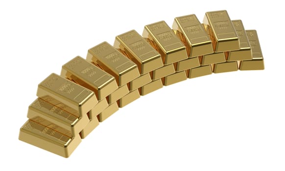 Gold bullion isolated on white 3d render