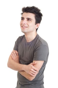 sad depressed young man crying, conceptual picture regarding emotional, financial or violence problems (isolated on white)