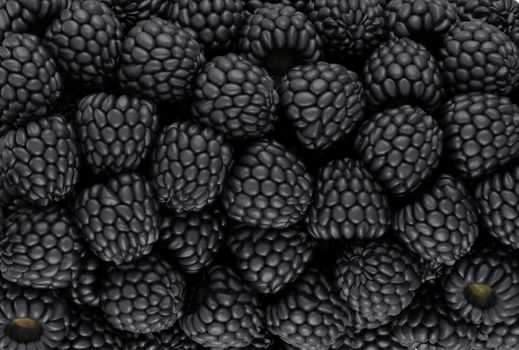 Black blackberry texture or background. CG render