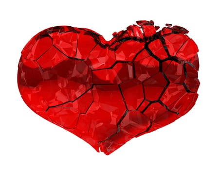 Broken Heart - unrequited love, death, disease or pain. Isolated on white. XXXLarge 9000*7000 px