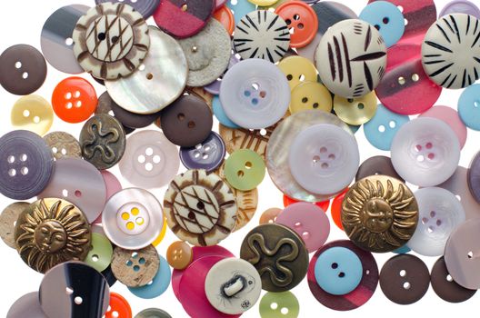 Top view of pile of sewing buttons background.
