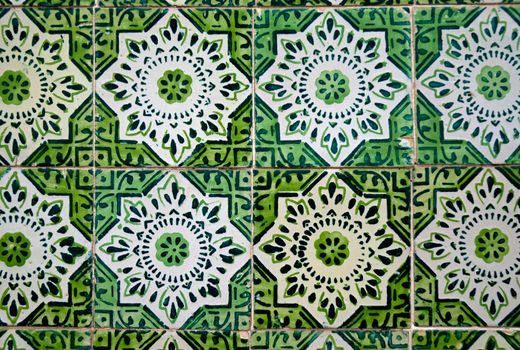 Colorful vintage spanish style ceramic tiles wall decoration.