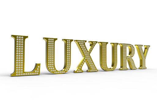 Golden Luxury word with diamonds over white background