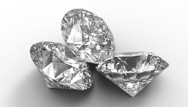 Group of Three large diamonds. Shadows and light background 