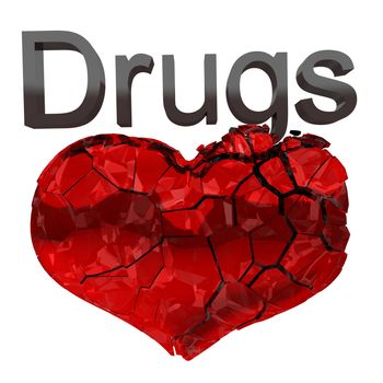 Narcotics and Drugs are killing. Crashing heart isolated. Extralarge - 9000*9000 pixels