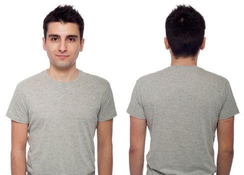 front and back of a young casual man wearing t-shirt isolated on white background 