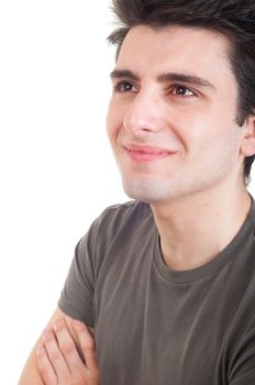 sad depressed young man crying, conceptual picture regarding emotional, financial or violence problems (isolated on white)