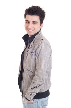 fashion portrait of a young handsome man with jacket (isolated on white background)