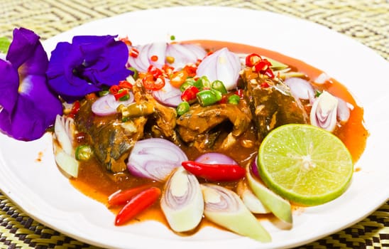 Thai cuisine , mackerel fish with  sauce