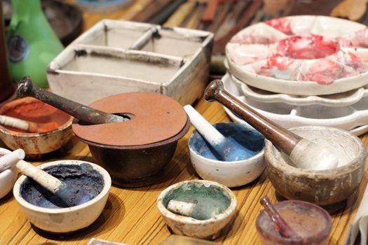 chinese culture , china painting desk close up.