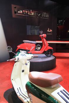 Visiting motorcycels stands during EICMA 2011, International Motorcycle Exhibition in Milan, Italy