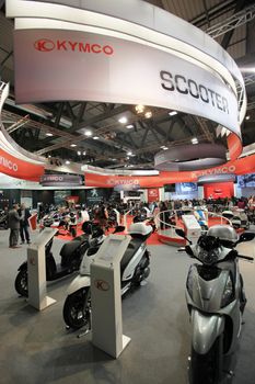 Visiting motorcycels stands during EICMA 2011, International Motorcycle Exhibition in Milan, Italy