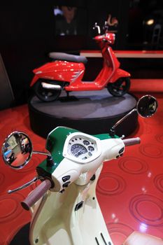 Visiting motorcycels stands during EICMA 2011, International Motorcycle Exhibition in Milan, Italy