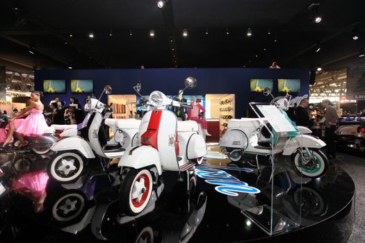 Visiting motorcycels stands during EICMA 2011, International Motorcycle Exhibition in Milan, Italy