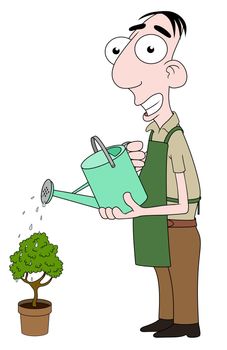 Isolated cartoon Florist character watering a plant