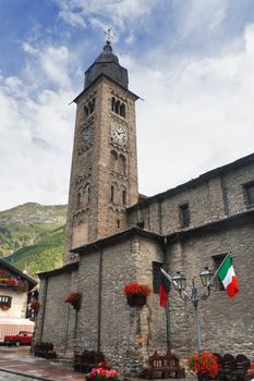 detail of the ancient church in Morgex, Aosta Valley, Italy
