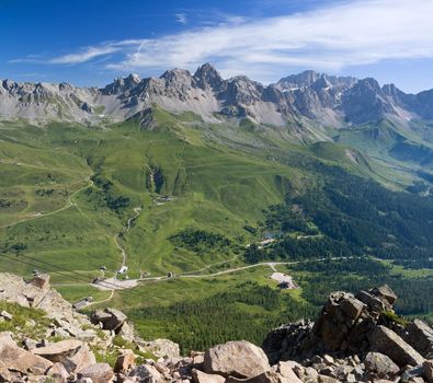 aerial view of San Pellegrino Pass, Trentino, Italy
