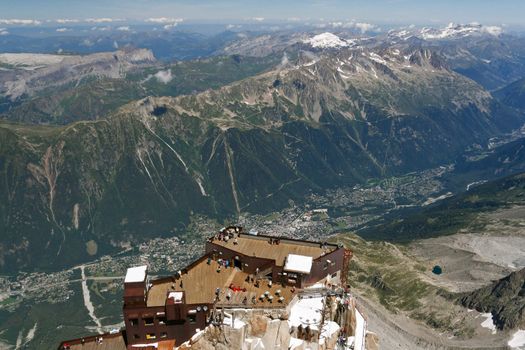 aerial view of Chamonix from Aiguille du Midi, France