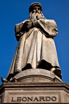 Famous statue of Leonardo Da Vinci in Milano (Milano), Piazza della Scala