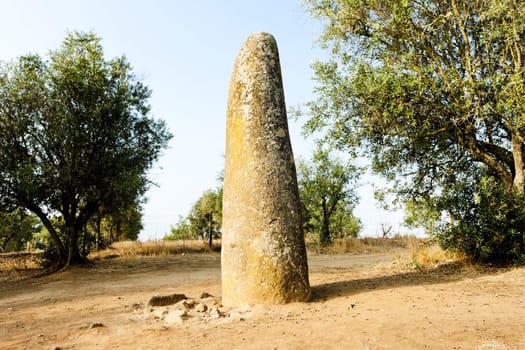 menhir in Almendres near Evora, Alentejo, Portugal