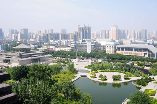 Downtown landscape in the city of Xian, China