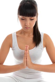Young beautiful woman in quiet meditation yoga prayer
