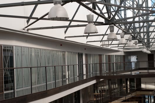 Shot of modern interior, steel and glass, windows