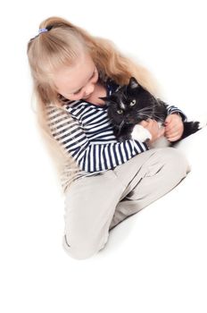 Shot of little cute girl with long hair in studio