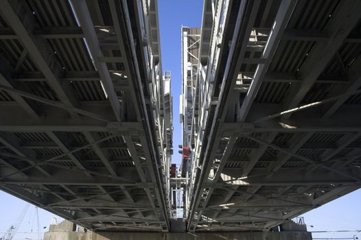 openable railway and car bridge in the Antwerp port area