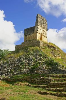 Ruins of maya in mexican Labna over blue sky