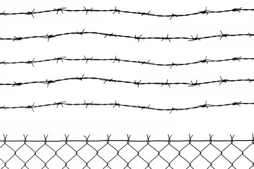 wired fence with five barbed wires