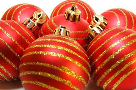 red christmas balls background with shallow DOF