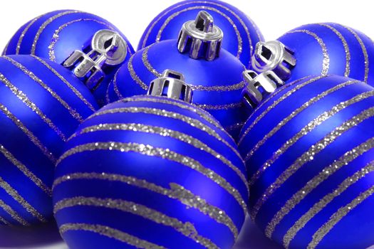 blue christmas balls background with shallow DOF