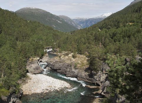 Mountain river; mountains in the background