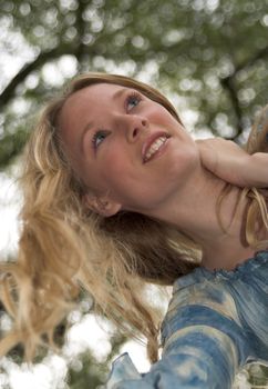 portrait of an attractive blonde taken from below