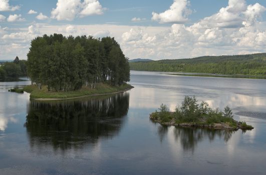 Two small islands on a river - Stoa, Norway