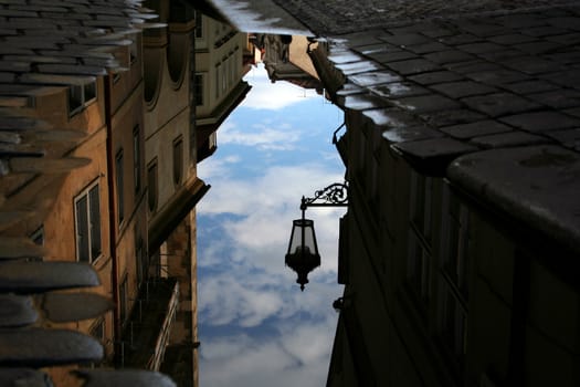 reflection of the street lamp