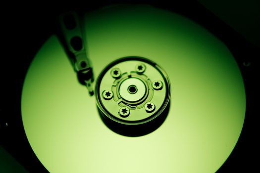 a green tinted hard drive