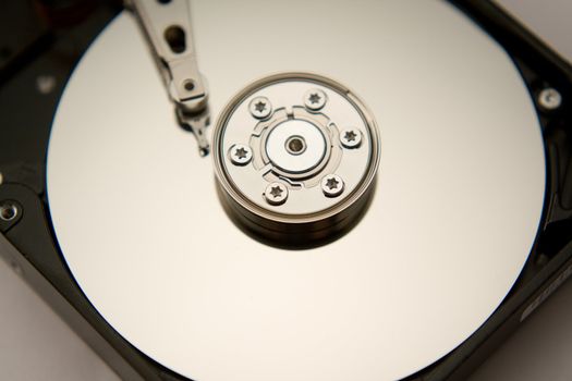 A computer hard drive upclose