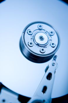 a computer hard drive tinted blue