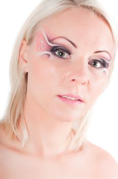 Studio shot of woman with face art isolated on white