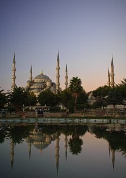 The Blue Mosque or Sultan Ahmed Mosque in Istanbul, Turkey in black and white 