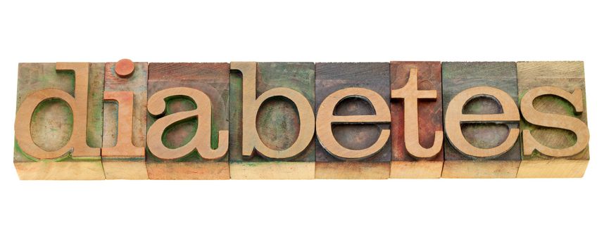 diabetes  - health problem - isolated word in vintage wood letterpress printing blocks