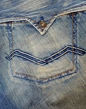 closeup of blue jeans pocket