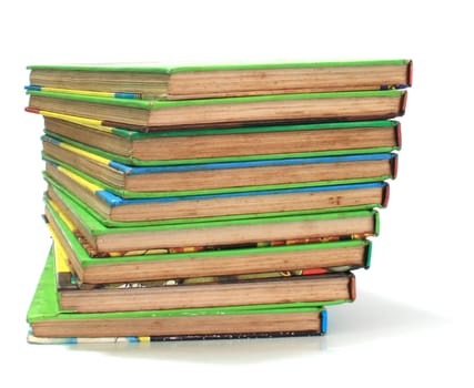 Pile books on white background