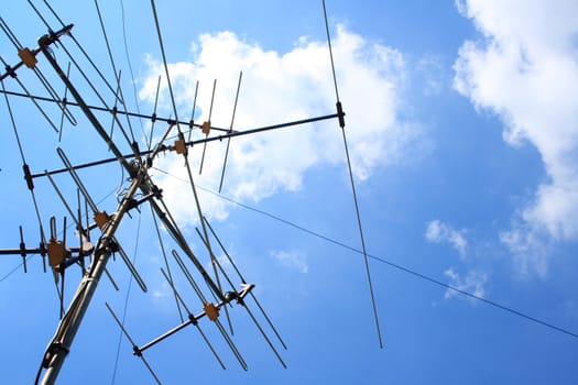 Television antenna blue sky background