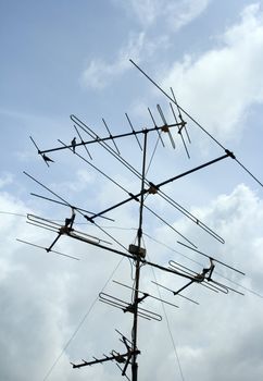 Television antenna blue sky background