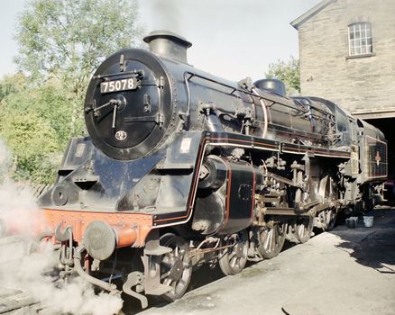 75078 Standard Class 4 Steam Loco Outside Haworth Engine Shed Keighley and Worth Valley Railway