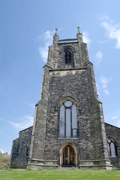 A Church Tower in Skipton Yorkshire against a blue spring sky